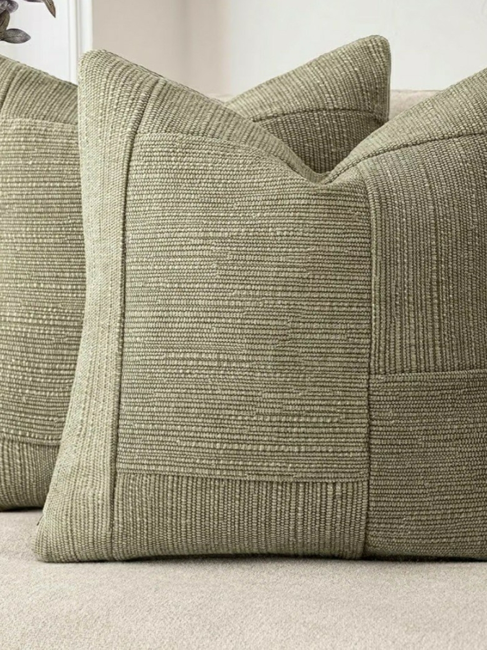 NEW Set of 2 Throw Pillow Covers Textured Chenille Zip Moss Green